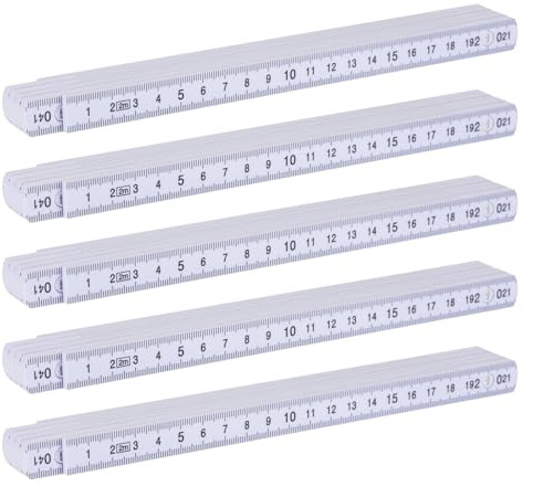 Tokaneit Zollstock 2 Meter 5 Stück Klapplineal aus Kunststoff,Doppelseitiges Klapplineal,Extra Bruchsicher Zollstock Meterstab,10 Faltiges Metrisches Gliedermaßstab,Tragbare Mehrwinkel Meterstab