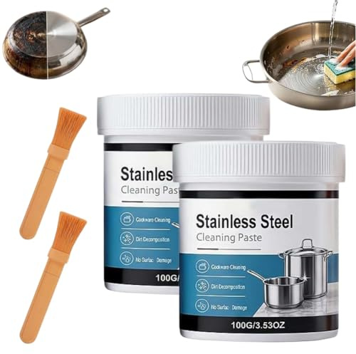 2PCS Powerful Burnt Residue Remover Paste for Cookware,100g .53Oz Pot Bottom Black Stain Cleaner,All Purpose Pot Cleaner For Bottom of Pans, Heavy Duty Oil Stain Remover for Home Kitchen