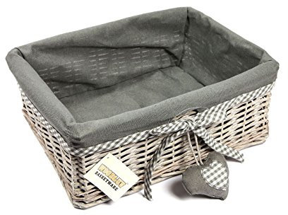 Woodluv Grey Wicker Rectangular Storage Gift Hamper Basket With Removable Lining - Large