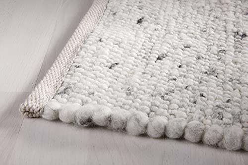 Taracarpet Moderner Landhaus Teppich Handwebteppich Fjord aus hochwertiger Schurwolle beidseitig legbar echte Handarbeit Farbe 6 hellgrau meliert 170x240 cm
