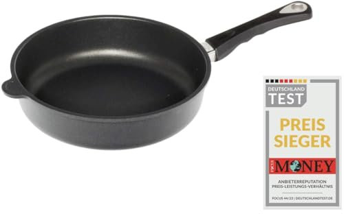 AMT Gastroguss Bratpfanne, 24 cm Ø, 7 cm hoch, Schmorpfanne, abnehmbarer Stiel, nicht induktionsgeeignet, Lotan® Antihaft-Veredelung, Gusspfanne (Aluguss), AMZN-724-Z20B