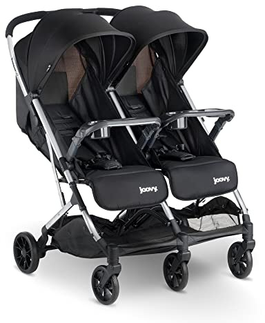 Joovy Kooper X2 Double Stroller, Lightweight Travel Stroller, Compact Fold with Tray, Black