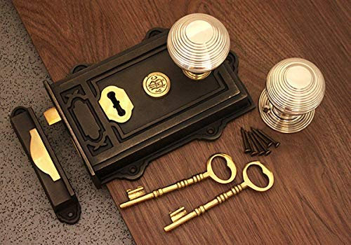 Davenport Türknauf-Set, Türgriffe, Drückergarnitur, Nickel, verschiedene Designs, Antikes Gusseisen / Messing