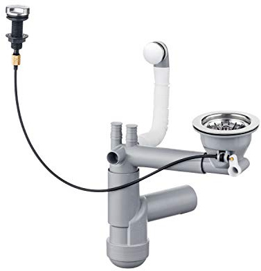 Deante Siphon inkl. Ablaufgarnitur Space Saver Lux Chrom für 1 Becken Granitspüle - für eine platzsparende Spüle mit Ablauf-Anschluss für die Spülmaschine