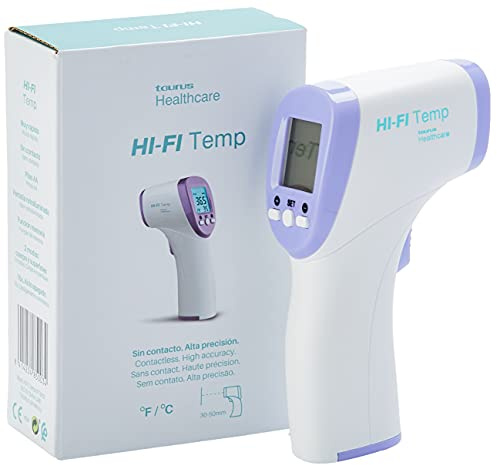 Taurus 985003000 - Taurus Healthcare HI-FI Temp - Termómetro infrarrojo, medición precisa, C y F, sin contacto, entre 3-5 cm, función memoria, con pilas, corporal y superficies