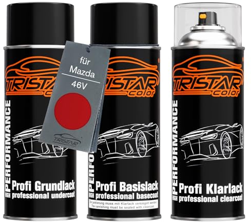 TRISTARcolor Billack Sprayburkset för Mazda 46V Soul Red Crystal Metallic Baslack Klarlack Sprayburk 400ml