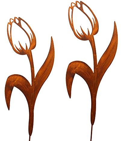 Bornhöft Gartenstecker Tulpe Rost 2er Set Metall Rost Gartendeko Edelrost 40cm lang sehr Stabil und Massiv