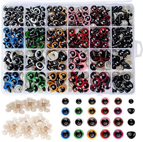 Zhenle 600 Stück Sicherheitsaugen und Sicherheitsnasen aus Kunststoff 6-14mm - Puppenaugen und Puppenaugen mit Unterlegscheiben Sicherheitsaugen für Häkeltiere, Puppen, Plüschtiere und Bären