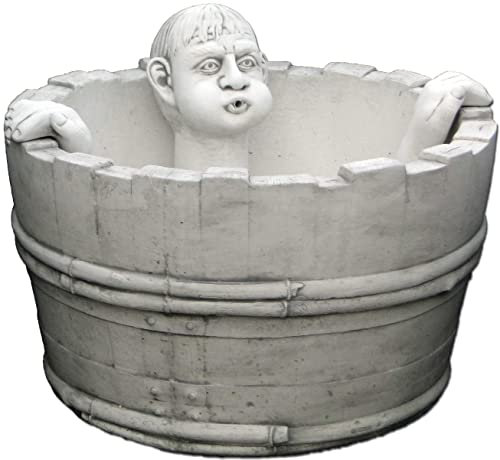 Fontaine de jardin, petit étang, avec circuit d'eau fermé, en pierre de fonte, un homme qui se baigne.