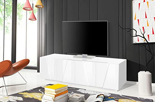 möbelando TV-Lowboard Unterschrank Fernsehtisch HiFi Element Rack Schrank Piacenza I Weiß Hochglanz