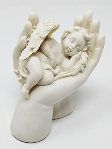 JRose Collections Elegant Sleeping Angel Cherub in Hand Ornament - 11cm High | Handcrafted Memorial Decoration | Serene Home & Garden Decor (JR-1482)