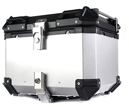 WHYUNM26 Universal Motorrad Aluminium Heckbox 45L 55L 65L Verdicken Top Case Roller Kofferraumaufbewahrung Wasserdichtes Gepäck Toolbox,Silver, 65L(17.17Gal)
