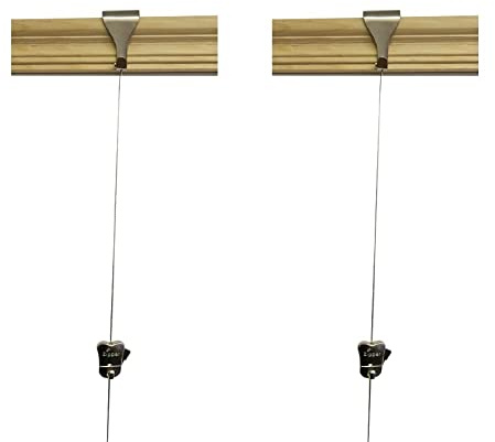 Picture Hanging Brass Moulding Hooks with Perlon Clear Cable Cord & Zipper Hooks Traditional Dado Rail Hook for Hanging Picture Frame Art Work Frame Cable Wire Rope Kit Pack of 1.