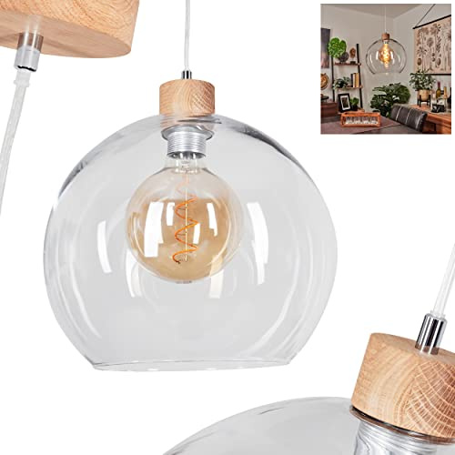 Hängeleuchte Andeer, moderne Hängelampe aus Metall/Glas in Natur/Chromfarben/Klar, Pendelleuchte mit Schirm aus Echtglas (Ø 29 cm), Höhe max. 127,5 cm, 1-flammig, 1 x E27 max. 60 Watt