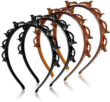 Hanyousheng 4 Stück Haarreif mit Klammern Haarband mit Clips Damen Haarreifen Schwarz Braun flexibles PC Material Kopfband mit Clips für Frisuren