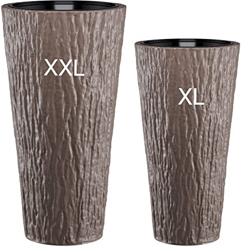 Blomkruka blomkruka rund smal hög 3D-effekt dekorativ blomkruka med avtagbar insats SET2: XXL + XL brun