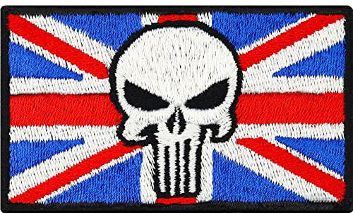 skull Patch Großbritannien Aufnäher England Aufbügler Totenkopf Sticker zum annähen/aufbügeln | Skull Fabric Applique skull Applikation für alle Stoffe | 70x40mm