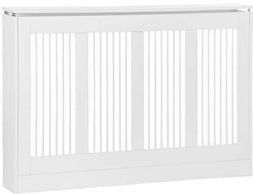 HOMCOM Copritermosifone a Doghe Moderno ed Elegante per la Casa, in MDF e Acciaio, 120x18x84cm, Bianco