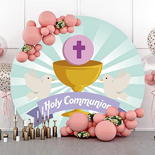 Bovlleetd 180cm Première Communion Fond God Bless Shot Fond Lumineux Calice Fond Rond pour Nouveau-né Fête d'anniversaire Décoration Bannière Fête d'anniversaire Décor