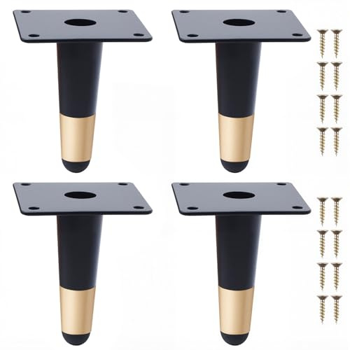 NAKUPENDA Möbelfüße 4 Stück Metallbeine für Möbel Möbelbeine Kegel Vertikale Möbelfüße Tischbeine Schrankfüße DIY für Schrank Stuhl Couchtisch (10cm Höhe,Schwarz mit Goldene)