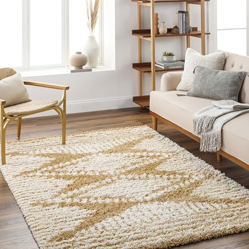 Livabliss Tuzla Shaggy Berber Teppich - Flauschiger Teppich groß für Wohnzimmer, Esszimmer, Schlafzimmer, Langflor Hochflor Teppiche flauschig - 160x220 cm, Wohnzimmerteppich in Senfgelb und Weiß