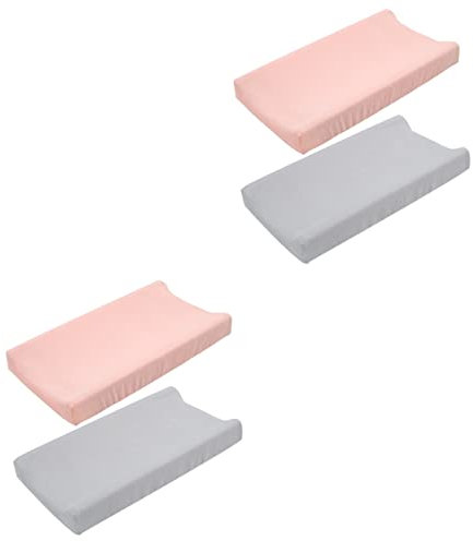 KOMBIUDA 4stücke Wickelunterlagenbezüge Aus Baumwolle Abnehmbar Waschbar Für Wickeltisch Babybett Sanfte Farben Helles Aprikosenpink