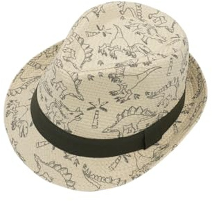 maximo Dinosaurs Trilby Kinderhut Kindertrilby Strohhut Strohtrilby Gartenhut Strandhut Kinder - mit Ripsband Sommer Frühling-Sommer - 53 cm beige-schwarz