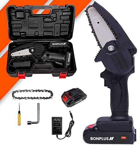 Bonplus BP | Mini Motosierra Mecánica Batería | Motosierra de Mano Eléctrica | 6 Pulgadas | Para Cortar Árboles de Jardín y Cortar Madera | Hogar