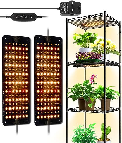 Barrina Grow Light for Indoor Plants, 20W (2 x 10W) Full Spectrum Linkable LED Plant Light Panels with 3/6/12H Auto On/Off Timer for Hydroponics, Seedlings, Succulents, Veg, Flowers, 2-Pack