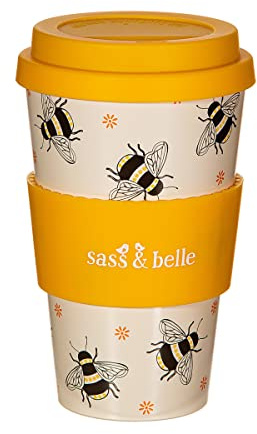 Sass & Belle Bee Travel Coffee Cup - Reusable Cup with Lid, Eco-Friendly Coffee Mug, Lightweight for Hot Drinks – Travel Mug for Work or Home – Fun Gift by Sass and Belle