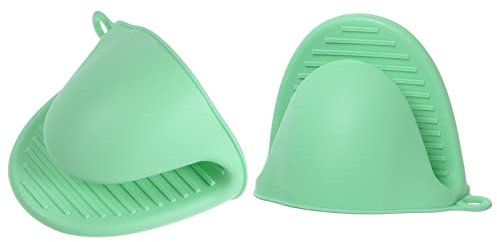 sourcing map 2pcs Thickened Mini Oven Gloves, Heat Resistant Silicone Oven Mitts Finger Pinch Grips Pot Holder for Kitchen, Cooking, Baking, BBQ Heat Resistant Gloves, Light Green