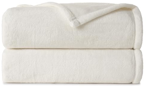 CASUAL LIVING 32591 Full-Queen-Size-Fleece-Bettdecke, Plüschdecke, Zuhause und Hotel, Luxus-Kollektion, gemütlich, ultraweich, leicht, für Doppelbett, elfenbeinfarben