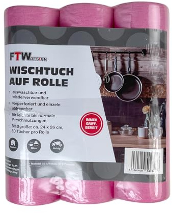 FTWDesign Universal Wischtuch auf Rolle in pink im 3er Set