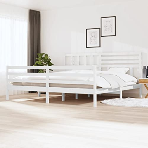 ZQQLVOO Bettgestell Familienbett Palettenbett Massivholzbett Weiß 180x200 cm 6FT Super King Geeignet für Familienzimmer