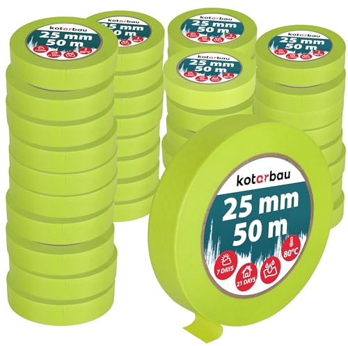 KOTARBAU® 48er Set Neon Malerkrepp 50 m Kreppband 25mm Malerband Abklebeband Maler Klebeband Maler Zubehör Fluoreszierendes Grün Kreppapier Malerbedarf