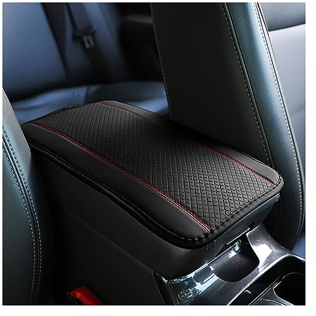 Adunsiaoto Coussin en Cuir de Console Centrale Universelle, Coussin D'accoudoir Universel de Console Centrale Voiture, Housse pour Console Centrale pour Accoudoir, Accessoires Voiture(Noir/Rouge)