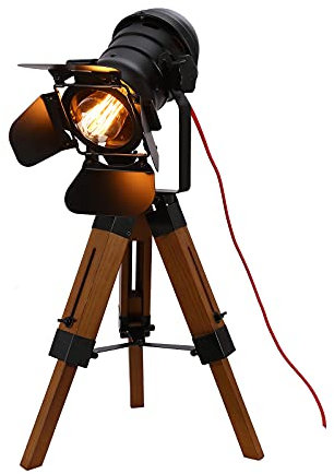 Kaichenyt Lámpara de pie de trípode, lámpara de pie LED vintage, decoración industrial, lámparas de madera con trípode, altura ajustable (sin bombilla)