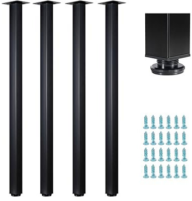 WUHUANGKAKA 91,4 cm Tischbeine, 91,4 cm quadratische Möbelbeine, 91,4 cm Metall-Schreibtischbeine für DIY-Werkbank, lässiger Esstisch, Couchtischbeine usw., mit Gummi-Bodenschonern (4er-Set) schwarz