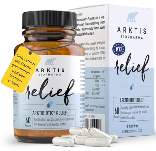 Arktibiotic Relief 60 Kapseln Saccharomyces boulardii in Apothekenqualität | Bacillus subtilis + Vit D + Zink, magensaftresistent bei RDS, ab 6 Jahre