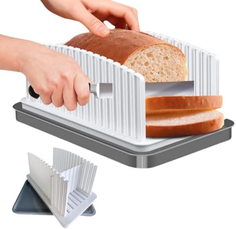 RedFlameDS Cortador de pan – Cortador de tostadas ajustable y plegable con bandeja para migas y guía de corte para pan casero