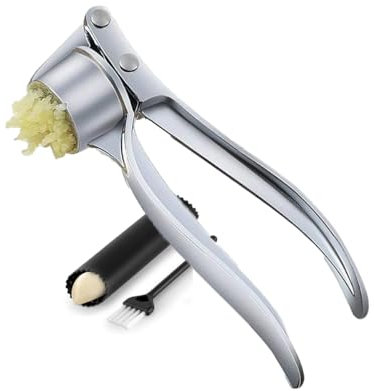Garlic Press, Stainless Steel Garlic Press Garlic Press Garlic Press Handy Kitchen Utensil Set Dishwasher Safe and Sturdy 3 Pieces with Brush and Garlic Peeler