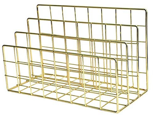 LaYiQimn Zeitschriftenhalter Aktenständer Zeitschriftenständer Gitter 3 Fächer Schmiedeeisen Regal Bücherregal Zeitschriftenablage Organizer Halter-Golden