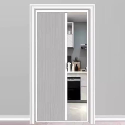 Porta Soffietto Interno con Telaio Alluminio e Tenda Magnetica Pieghevole per Camera da Letto (Gray)