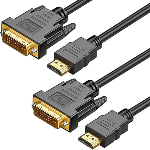 DUTTY Cable DVI a hdmi, bidireccional 1080 DVI - D a HDMI cable macho a macho, para Raspberry pi, roku, X - Box one, PS3 / 4/5 HDMI dorado de alta velocidad a dvi, tarjeta gráfica, 2 paquetes,
