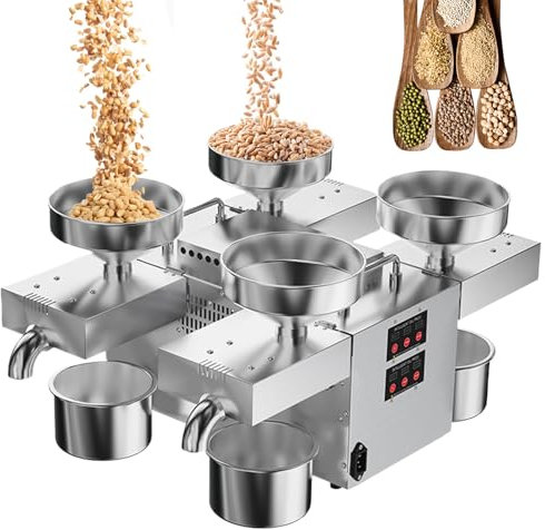 agreilduite Automatic Oil Press Hot/Cold Oil Extraction Machine,2400W Electric Oil Extraction equipment with 4 Oil Outlets/all Stainless Steel/210° constant temperature heating,for Flaxseed Sesame