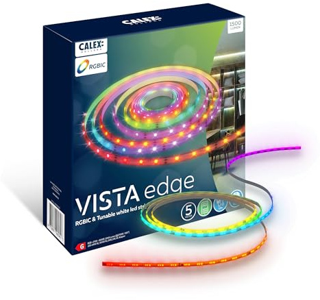 CALEX Vista LED Streifen 5 m, RGBIC + warmweiß licht, dimmbar, mit Fernbedienung