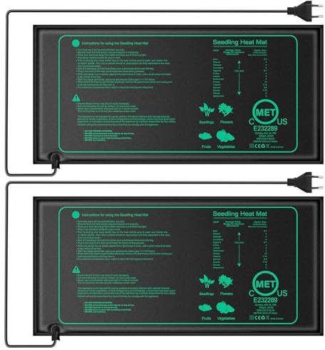 2PCS Tappetino riscaldante per piantine, 20W Tappeto Riscaldante per Piante, Piastra Riscaldante per Giardinaggio Serra, Rettile Anfibio Pet Tappetino Termico, Impermeabile IPX7, 25 x 52.5 cm