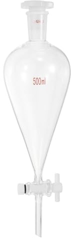 PATIKIL 500ml Imbuto Separatore Conico, Imbuto Separatore Da Laboratorio In Vetro Borosilicato A Pareti Spesse Con Giunti 24/40 E Rubinetto In PTFE Per Estrazione E Titolazione