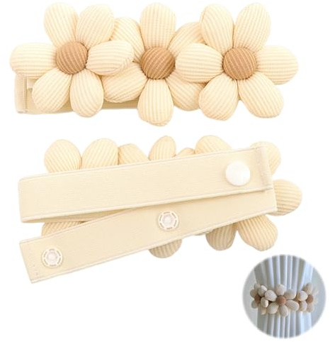 2 Stück Blumen Vorhang Raffhalter Gardinenband, Vorhanghalter Boho, Raffhalter für gardinen, Elastisch Vorhang Halter, für Haus Kinderzimmer Deko (Beige Blume)