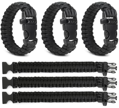 Lemubeane 3 Pack Paracord Survival Bracelet 9.7 Wristband with Whistle